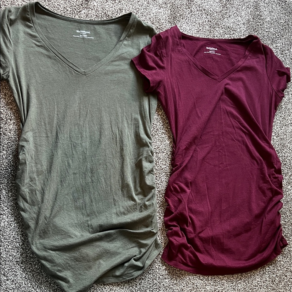 Barely worn Motherhood Maternity V-Neck maternity tops (olive green & burgundy)